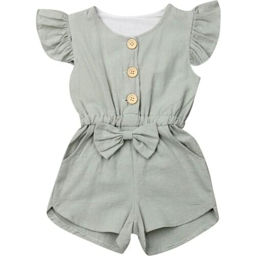 1-6Years Toddler Kids Baby Girl Button Sleeveless Ruffle Playsuit Jumpsuit Outfits Baby Summer Clothing