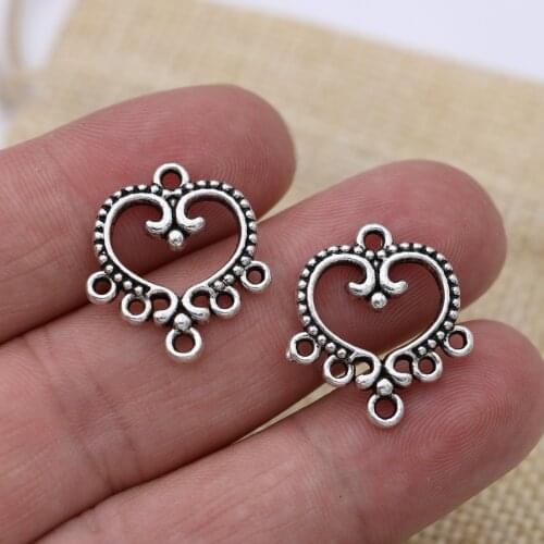 10pcs Antique Silver Plated Heart Charm Connectors for Jewelry Making Earrings Findings Accessories DIY Craft