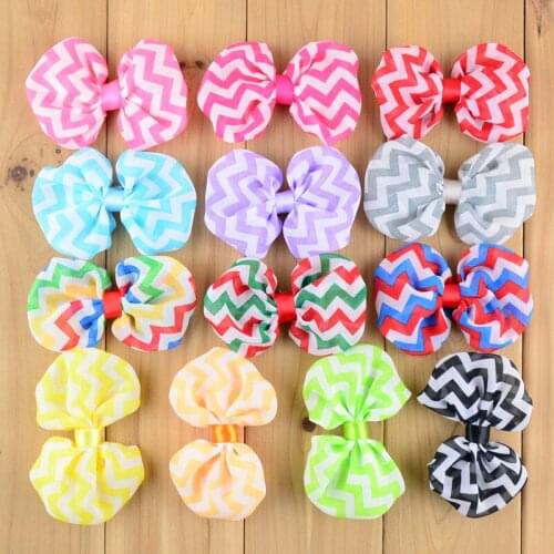 100pcs/lot Striped wavy chiffon handmade bowknot without clip 3.9 inch Hair bows accessories for hair band 13 colors HDJ30