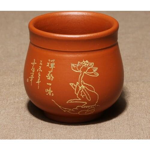2pcs/lot 50ml tea cup real yixing zisha tea cup handmade carved marked zhuni red clay cup of tea original ore tea cup in China