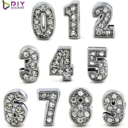 20 pieces/lot! Alphabet Letters Accessory Wholesale 8MM Full Rhinestone 0-9 Number Fit DIY Wristband & Bracelet LSSL019-0-9*20
