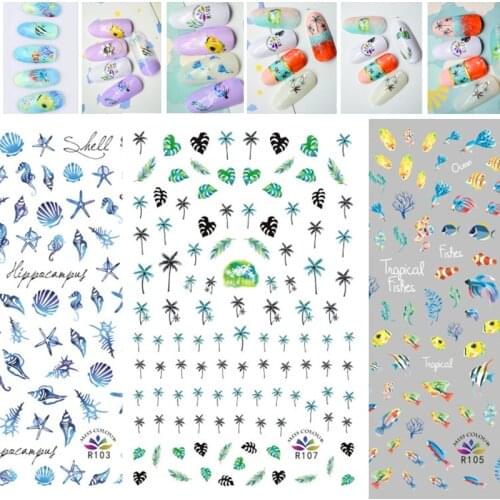 2020 Summer Sea Beach Nails Art Coconut Sticker Fish Shell design Water Decal Nail Lobster Slider Nail Art Decoration Supplier