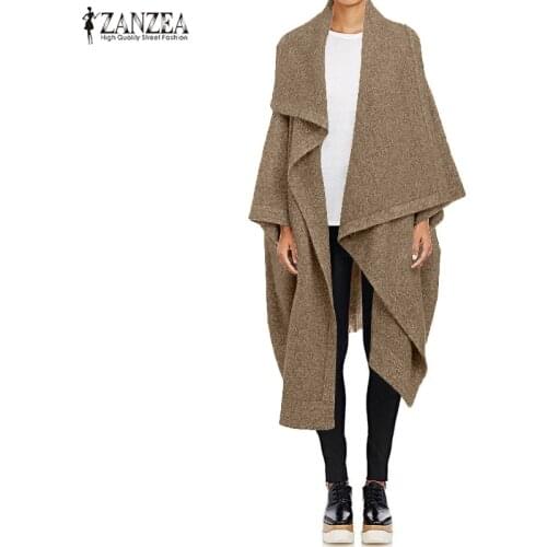 2021 ZANZEA Fashion Casual Long Trench Womens Coats Autumn Lapel Neck Cardigan Jackets Female Wool Cape Poncho Oversized Tops