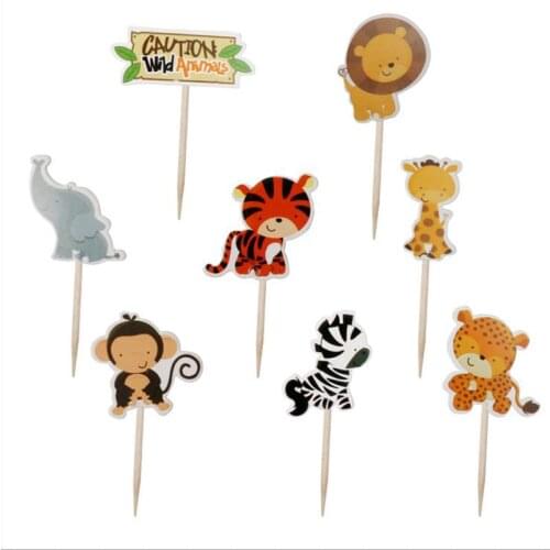 240pcs/lot Baby Shower Monkey Lion Tiger Zebra Cupcake toppers Decorate Kids Favors Birthday Party Jungle Animals Cake Topper
