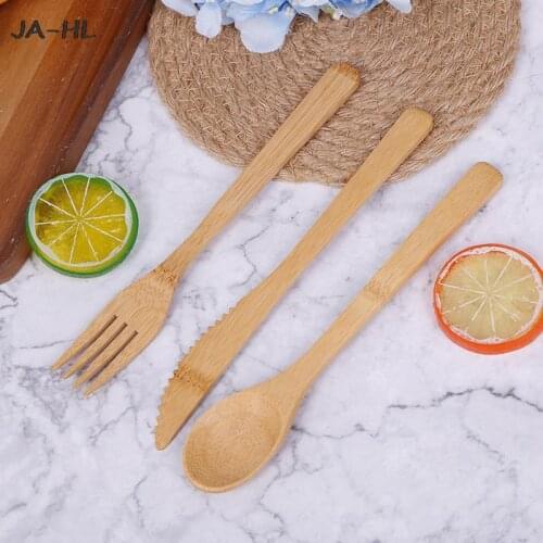 3pcs/set Japanese Style Wood Bamboo Wooden Cutlery Set Fork Cutter Cutting Reusable Kitchen Tool With Bag Useful hot sale