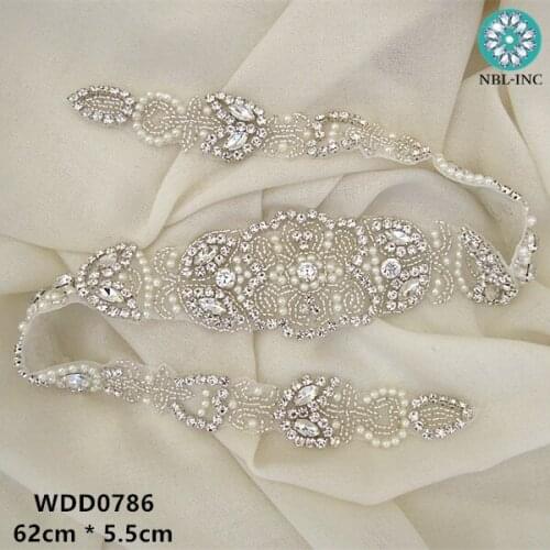 30PCS )Wholesale bridal sash hand beaded sewing crystal rhinestone appliques iron on for wedding dresses sash belt WDD0786