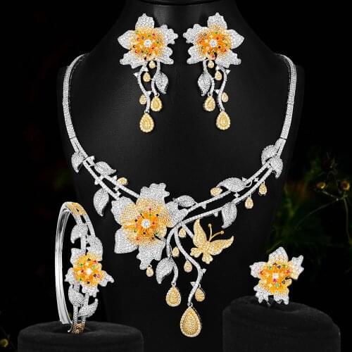 GODKI 4PCS Fashion Butterfly Flowers African Jewelry Set For Women Wedding Party Cubic Zircon Dubai Bridal Jewelry Indian 2020