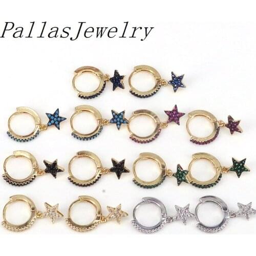 5Pairs Micro Pave Star Hoop Earrings Fashion Stars Crystal Earrings Zircon Pendientes Jewelry For Women Girl