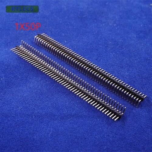 500pcs 1.27 mm 50 P 1 x 50 Pin Header Single row Right Angle Male straight gold plated through hole 90 Degree