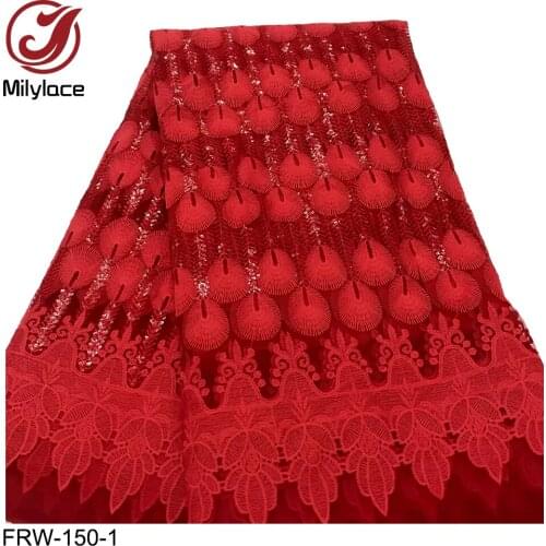 African Wedding Lace Fabric Fashion French Sequins Net Lace Fabric with Feather Pattern for Party Dress FRW-150