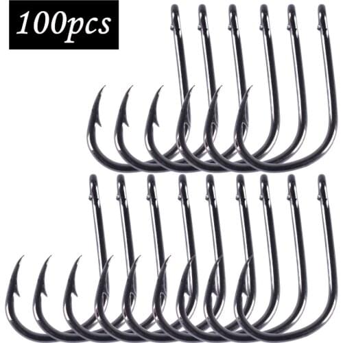 Anmuka 100Pcs fishing hooks(GF) #3-#12 High carbon steel CarbonBlack Bait Holder Fish Hook Set High quality barbed