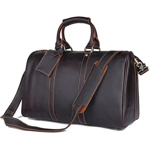 Big Capacity Genuine Leather Travel Handbag Men Women Dark Brown Cowhide Casual Travel Duffel large luggage Weekend shoulder bag