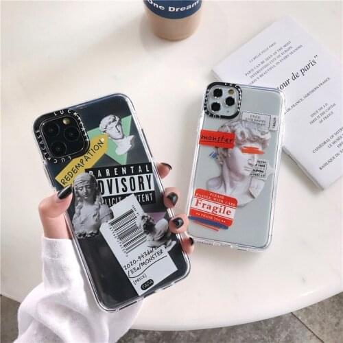 Art portrait Label Phone Case For iphone 11 Pro Max 7 8 plus Back Cover For iphone X XR XS Max luxury Transparent TPU Soft Cases