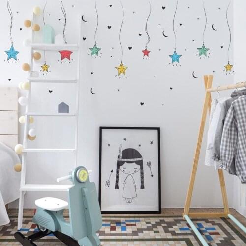 Colour Stars Pendant Wall Stickers Boy Girl Kids Bedroom Decor Wall Decals Nursery Mural Children Room Decor Wallpaper Removable
