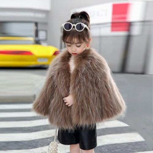 Kids Clothes Girls Short Fox Fur Coat 2021 Winter Fashion Knitted Cape Faux Fur Jacket for Childrens Warm Clothing