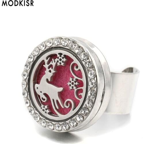 MODKISR Wholesale Stainless Steel Sika Deer 25mm Wild Star Aromatherapy Essential Oil Diffuser Women Rings Jewelry Female Ring