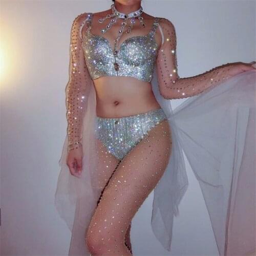 F87 Ballroom dance costumes Trumpet sleeve shawl bikini singer wears catwalk performance suit women dress sexy clothe prom