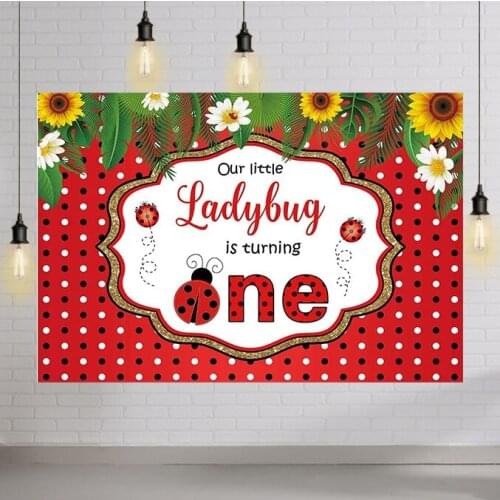 Ladybug Backdrop Our Little Ladybug Is Turning One Party Ladybird Girl 1st Birthday Decoration Baby Shower Bday Banner Supplies