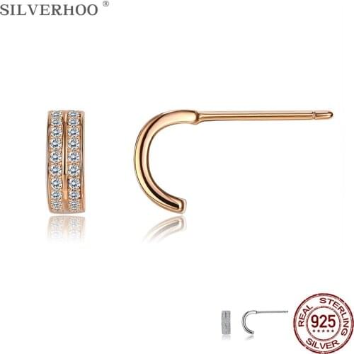 SILVERHOO Earring For Women 925 Sterling Silver Multi Color Zircon Double Row Drill Half Circle Earrings Fine Jewelry Birthday