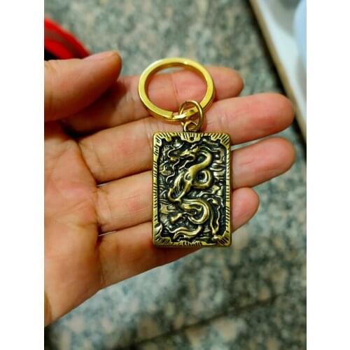 CHINA antique brass fengshui Dragon small Statue Metal crafts family decorations Necklace pandent
