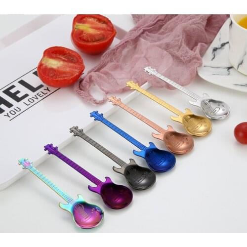 Korea Creative Colorful Stainless Steel Coffee Spoon Music Guitar Spoon Metal Stirring Spoon Titanium Plated Spoon