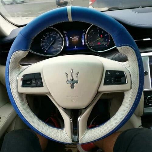 DIY Leather hand sewn steering wheel cover with suede for Maserati ghibli GT quattroporte Levante series Automotive interior