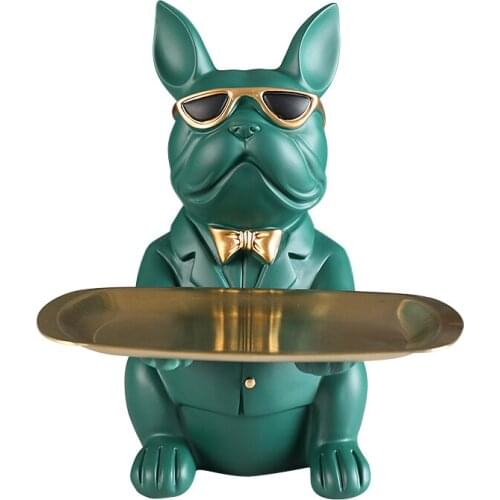 Cute Animal Sculpture Resin Bulldog Dog Storage Decoration Entrance Key Snack Small Object Storage Tray Study Home Decoration