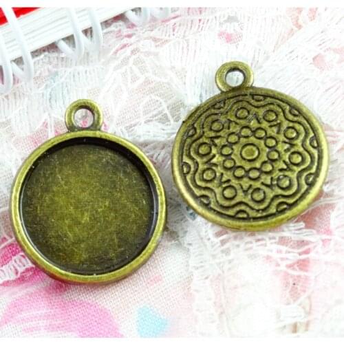 50PCS Fit 14mm Round Antique Bronze Pendants Setting Cabochon Cameo Base Tray Bezel Blank DIY Jewelry Findings