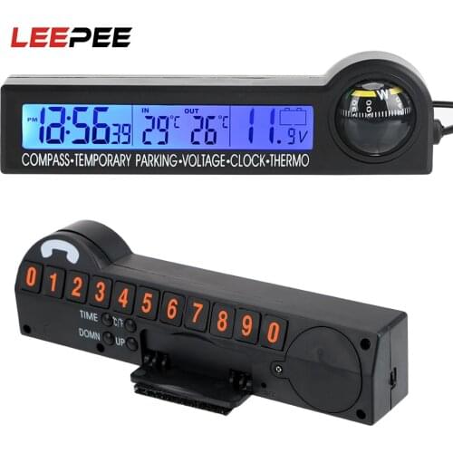 LEEPEE Clock Calendar Compass Thermometer Car Temporary parking card Multi-Function LCD Display Screen 5 in 1 Voltage Tester