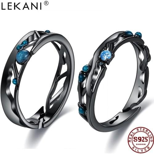 LEKANI Black Adjustable Opening Ring Blue Bright Cubic Zirconia Rings 925 Silver Jewelry For Lover' Wedding Gift New Arrival