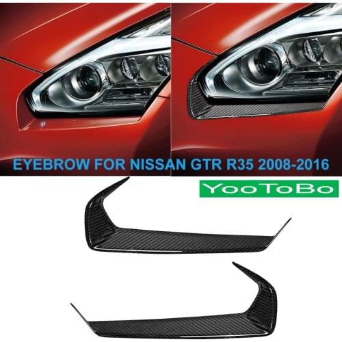LHD RHD Car Styling Real Carbon Fiber Front Headlight Eyebrow Eyelids Cover Trim Sticker For Nissan GTR GT-R R35 2008-2016 2PCS