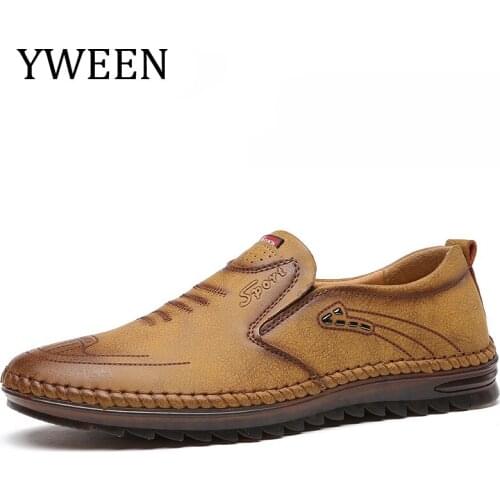 YWEEN Men Loafers Leather Men Casual Shoes Spring Summer Light Ventilation Breath Men Driving Shoes Slip on Footwear