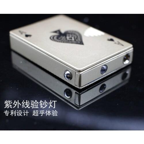 Metal Cool Lighter Poker Style Windproof Green Flame Jet Torch Lighter Inflatable Cigarette Lighter with Money Custom Lighter