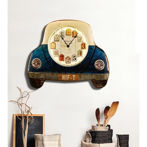 Clocks Wall Home Decor Design Red American Style Retro Wall Clock Mute Hanging Watches Living Room Bedroom Ornaments Creative