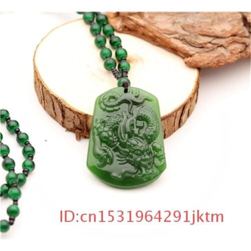 Dragon Natural Amulet for Hand Women Jade Gifts Jewelry Fashion Charm Green Men Jadeite Carved Necklace Chinese Pendant