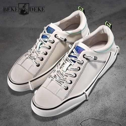 New White Sneakers Designer Platform Shoes Men Spring Elastic Band Breathable Genuine Leather Casual Sneaker Mens Active Shoes