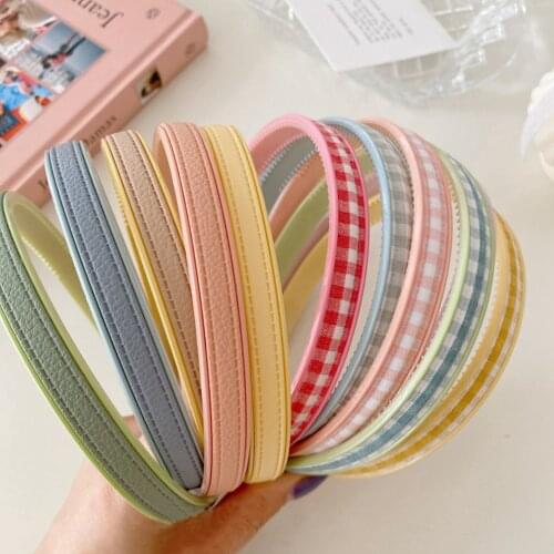 1PC Retro Checks Candy Color Headband Girls Handmade Head Hoop Hair Accessories Pink Blue Red Yellow Flower Headbands For Women