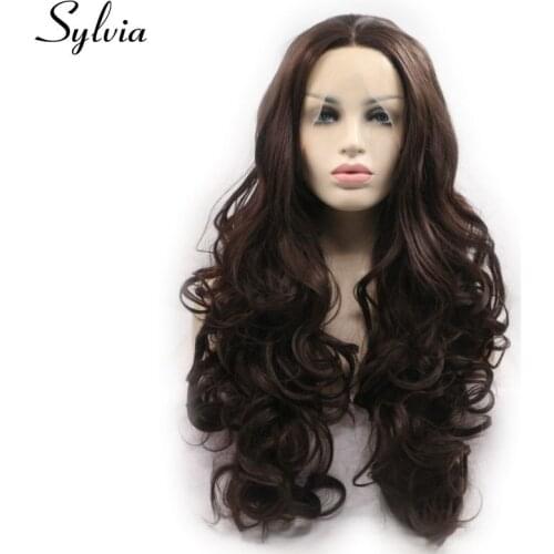 Sylvia 6#Color Brown Synthetic Lace Front Wig Body Wave Wigs Heat Resistant Fiber Long Hair For Women