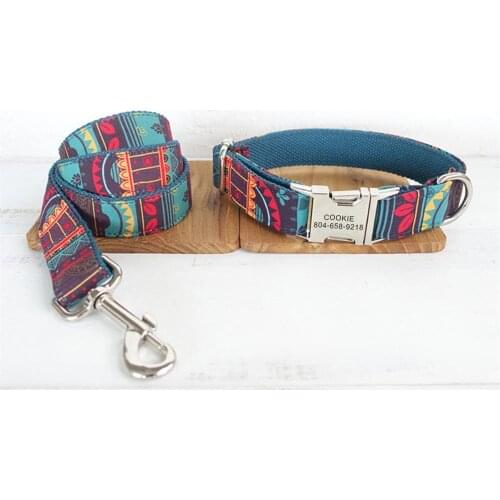 Personalized Pet Collar Customized Nameplate ID Tag Adjustable MAYA Color Cat Dog Collars Lead Leash Set