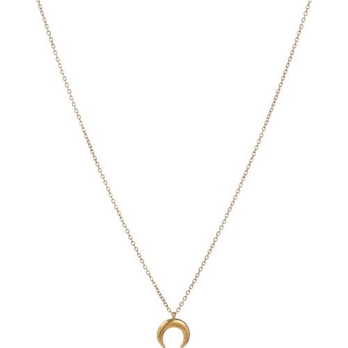 New Fashion Stainless Steel Thin Chain Moon Pendant Necklace For Woman Half Moon Horn Charms Necklace Jewelry