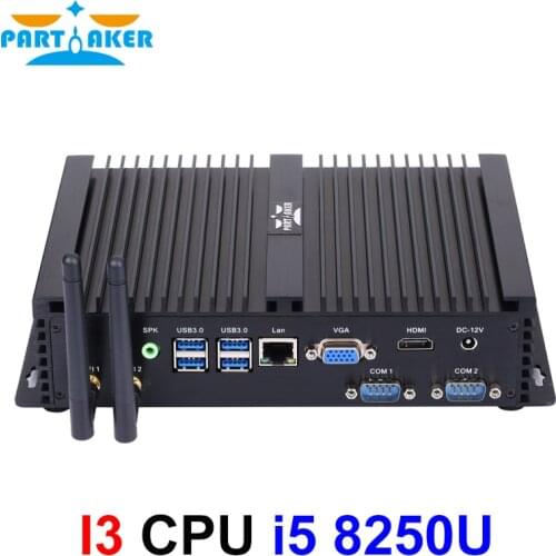 Partaker Industrial Fanless Mini PC Win10 Intel i5 8250U 1*Intel Lans 2*COM USB Micro Computer Linux WiFi VGA HDMI