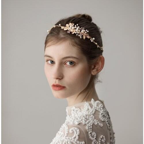 Romantic Sweetheart Bridal Headdress 3-strand Alloy Crystal Pearl Flower Headband for Wedding Perform Studio Travel O351