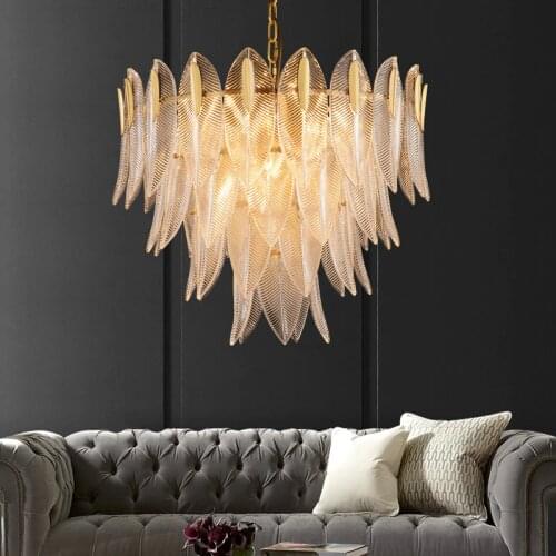 Luxury Gold Copper E14 Led Chandelier Living Room Chain Pendant Chandelier Lighting Lustre Round Lighting Fixtures For Foyer