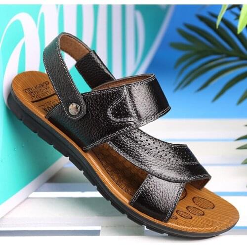 PU leather beach sandals man shoes summer 2021 concise male flats casual shoes men sandals solid fashion slippers