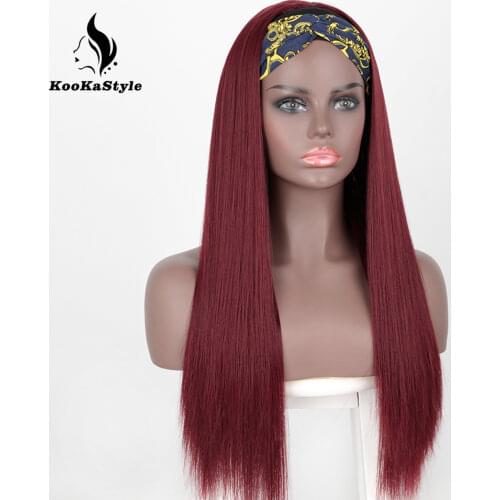 KooKaStyle Synthetic Wig Red Headband Wigs for Women Long Straight Glueless Hair Heat Resistant Fiber for Daily Party Use
