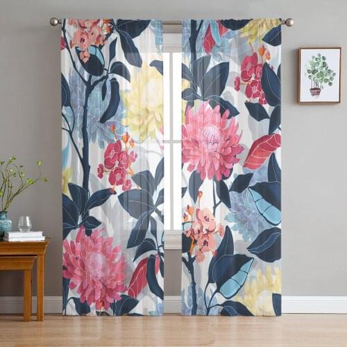 Tulle Curtains for Living Room Chrysanthemum Color Bedroom Study Window Sheer Curtains Kitchen Balcony Interior Voile Curtains