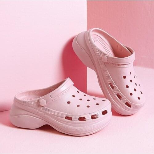 Slippers Summer Ladies Hole Shoes Non-slip Two-wear Thick-soled Soft-sol Baotou Beach Sandals Outdoor Slippers GYB