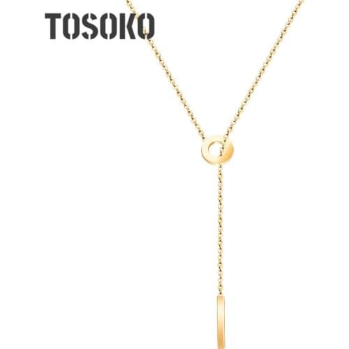 TOSOKO Fashion Titanium Steel LOVE Long Pendant Sweater Chain Clavicle Necklace For Women Stainless Steel Jewelry BSP060