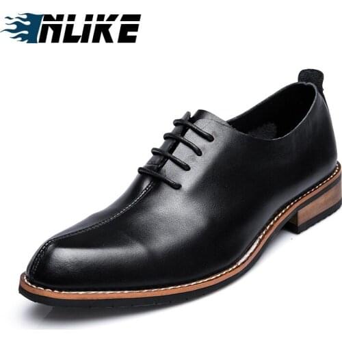 INLIKE Luxury Genuine Leather Plain Toe Wedding Dress Shoes for Men Lace up Comfortable Formal Business Shoes Mens Party Shoes