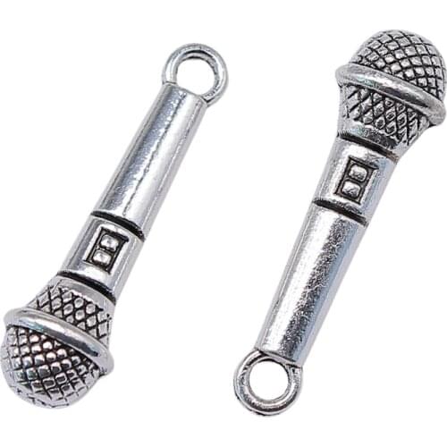 WYSIWYG 10pcs 25x7mm Microphone Charms Pendant Music Lovers Jewelry Supplies Handmade For DIY Making Earrings Bracelet